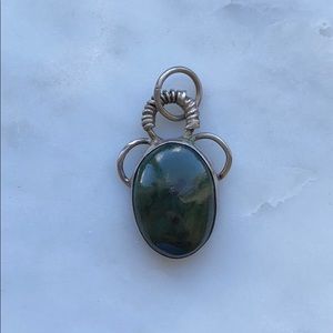 Sterling Silver 925 Pendant Green Spiritual Stone